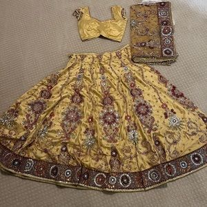 Gold net bridal chania choli